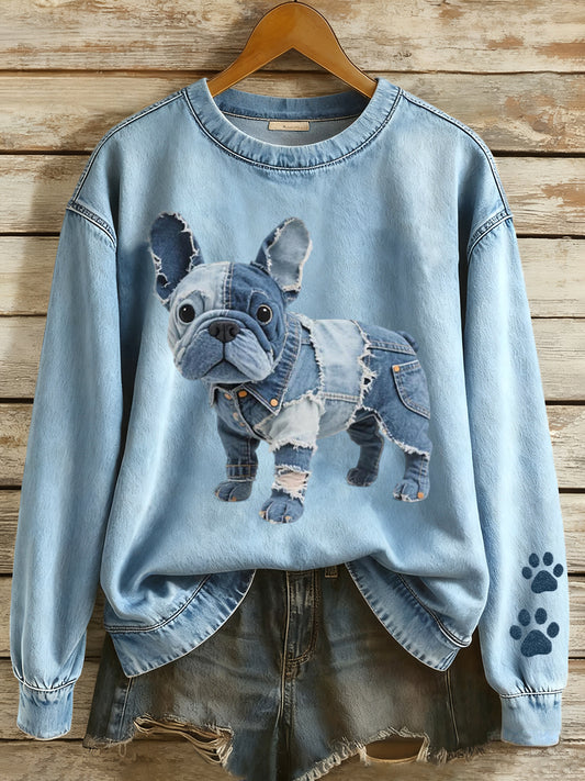 Patchwork arte buldogue francês padrão moletom do mulheres