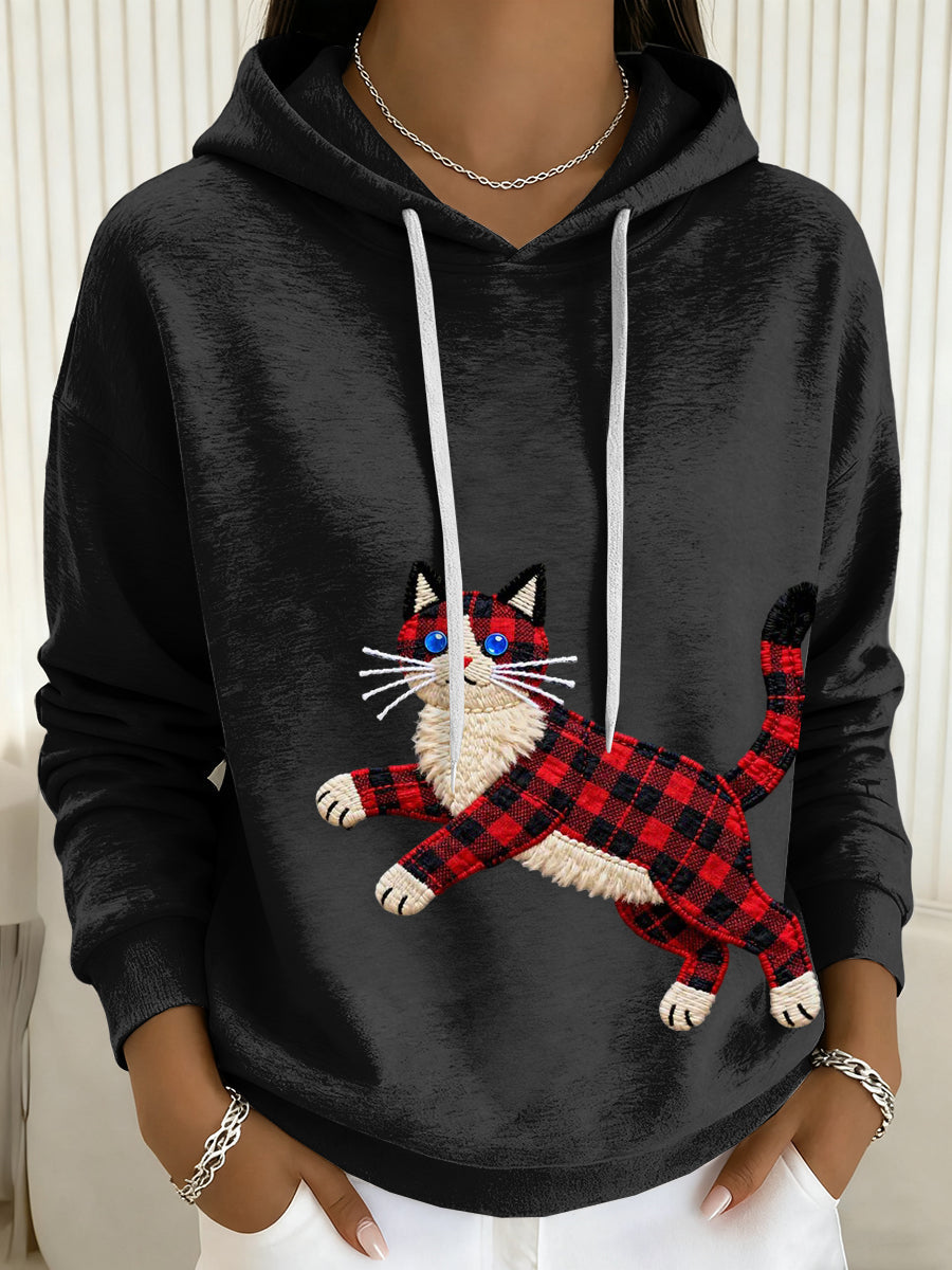 Hoodie Drawstring impressão arte gato das mulheres