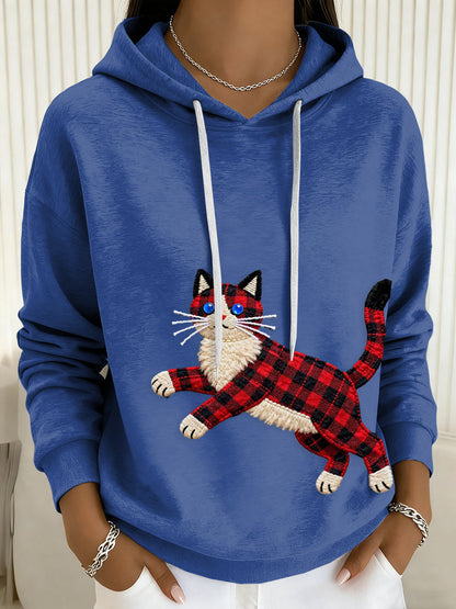 Hoodie Drawstring impressão arte gato das mulheres