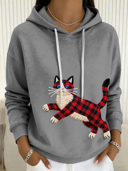 Hoodie Drawstring impressão arte gato das mulheres
