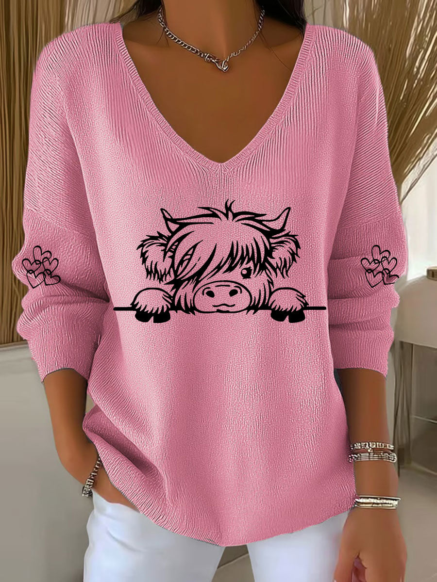 Vaca Highland das mulheres imprimir Top Casual