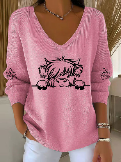 Vaca Highland das mulheres imprimir Top Casual