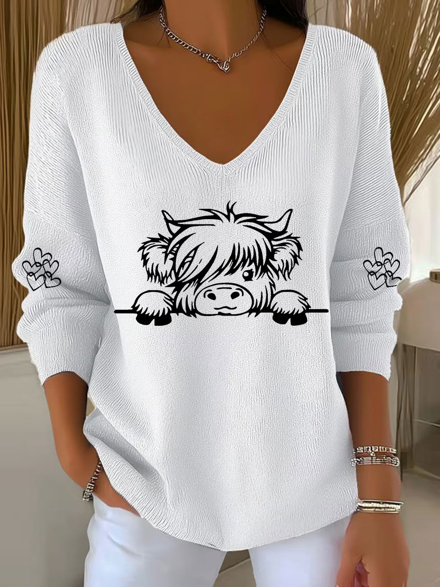 Vaca Highland das mulheres imprimir Top Casual