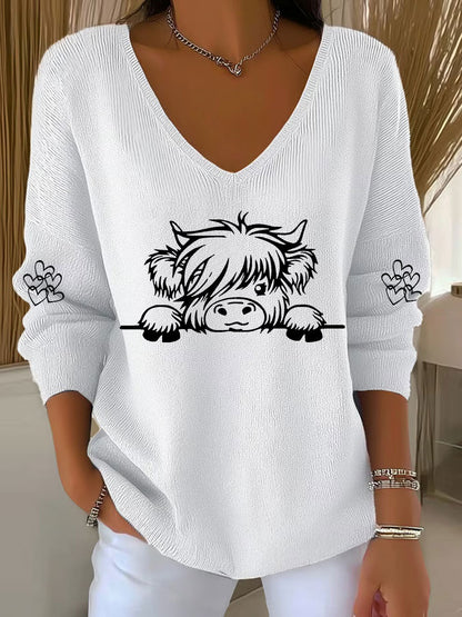 Vaca Highland das mulheres imprimir Top Casual