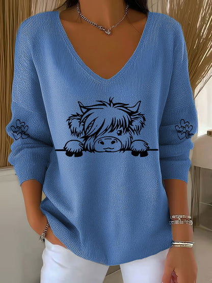 Vaca Highland das mulheres imprimir Top Casual
