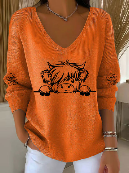 Vaca Highland das mulheres imprimir Top Casual