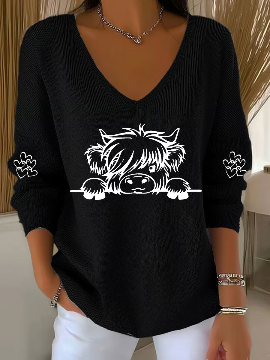 Vaca Highland das mulheres imprimir Top Casual