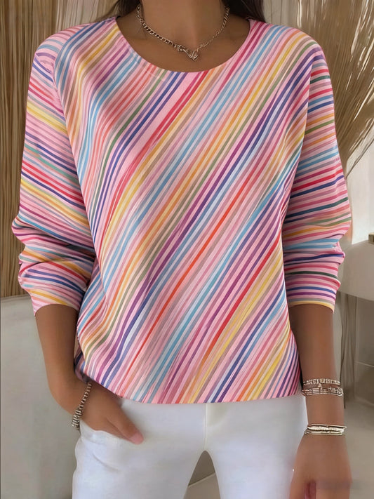 Consciência Feminina Casual Câncer de Mama Imprimir Camiseta Manga Longa