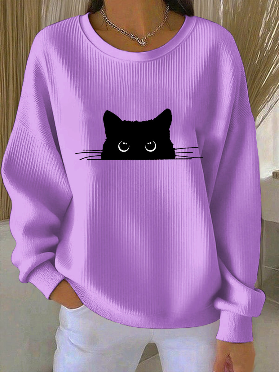 Camisola bonito da impressão do gato das mulheres