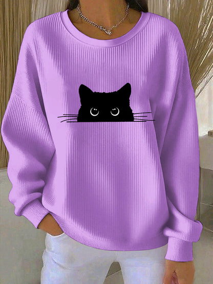 Camisola bonito da impressão do gato das mulheres