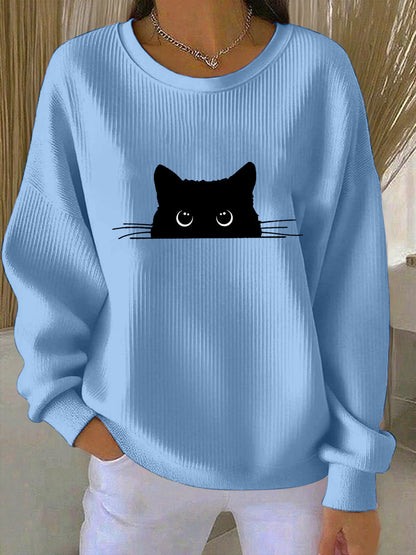 Camisola bonito da impressão do gato das mulheres