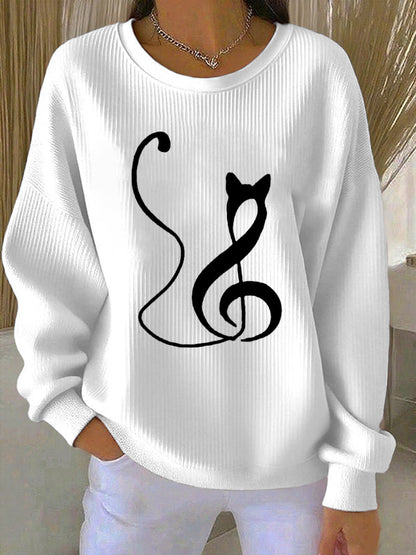 Music Note inspirado moletom Cat Print das mulheres