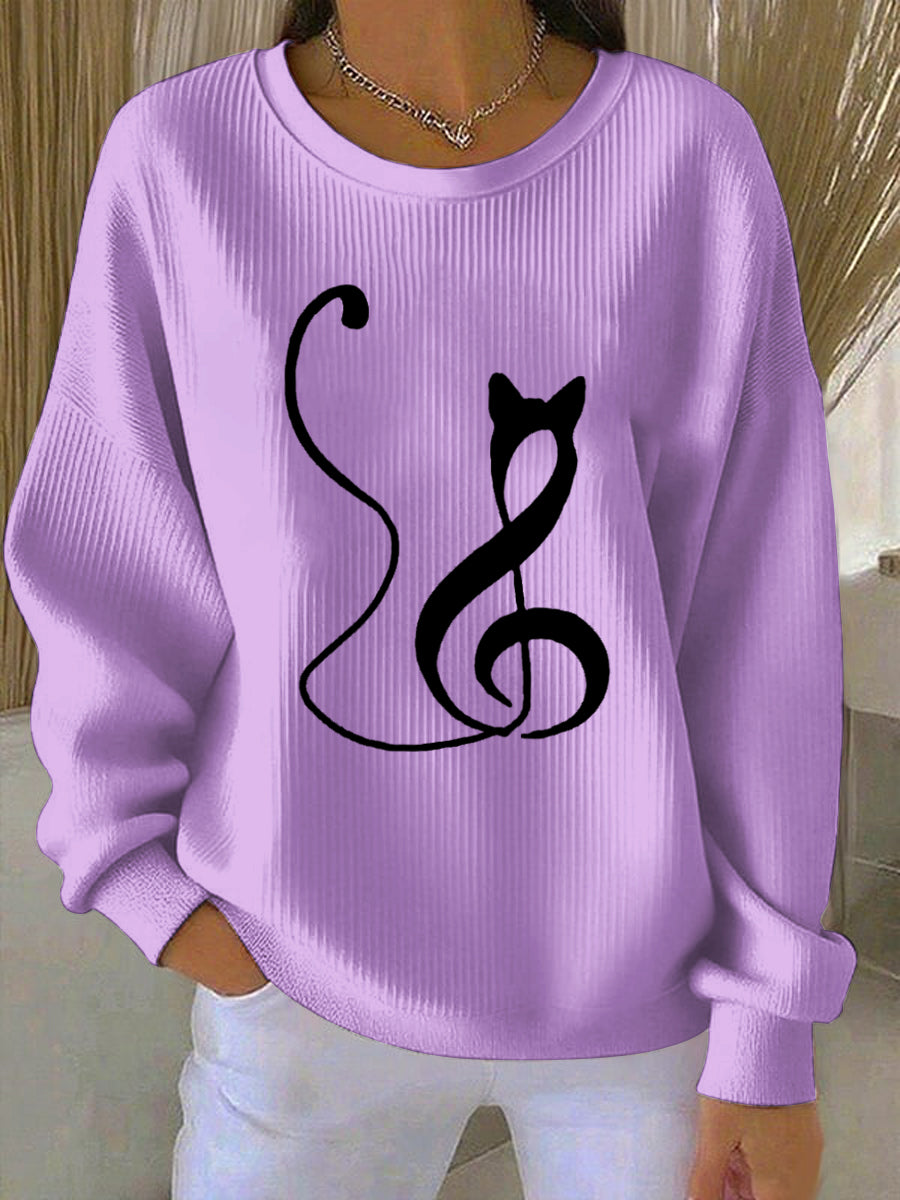 Music Note inspirado moletom Cat Print das mulheres