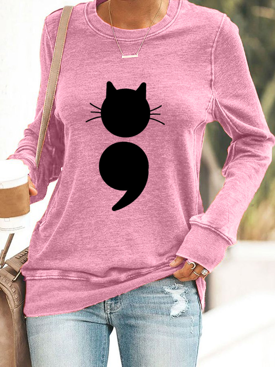 Camisola de impressão gato feminino