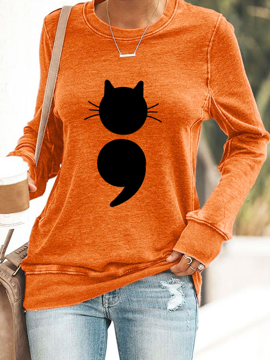 Camisola de impressão gato feminino