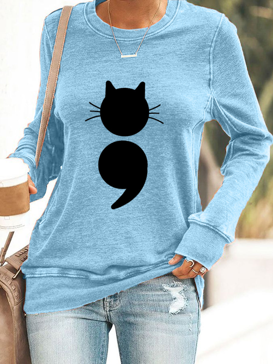 Camisola de impressão gato feminino