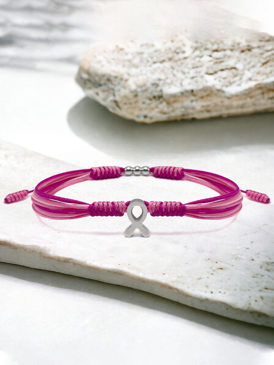 Pulseira ajustável fita rosa câncer de mama feminino