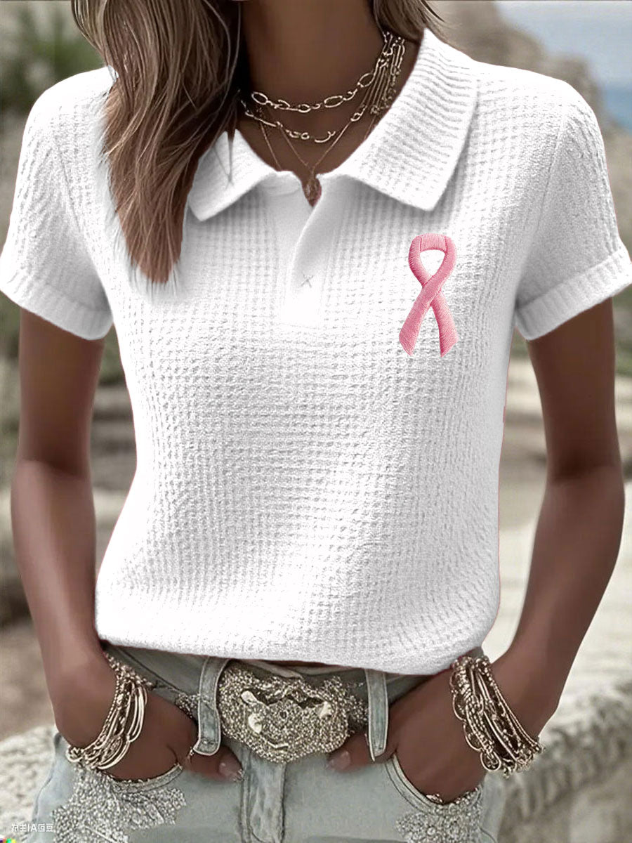 Câncer de mama feminino Pink Waffle Ribbon Tops