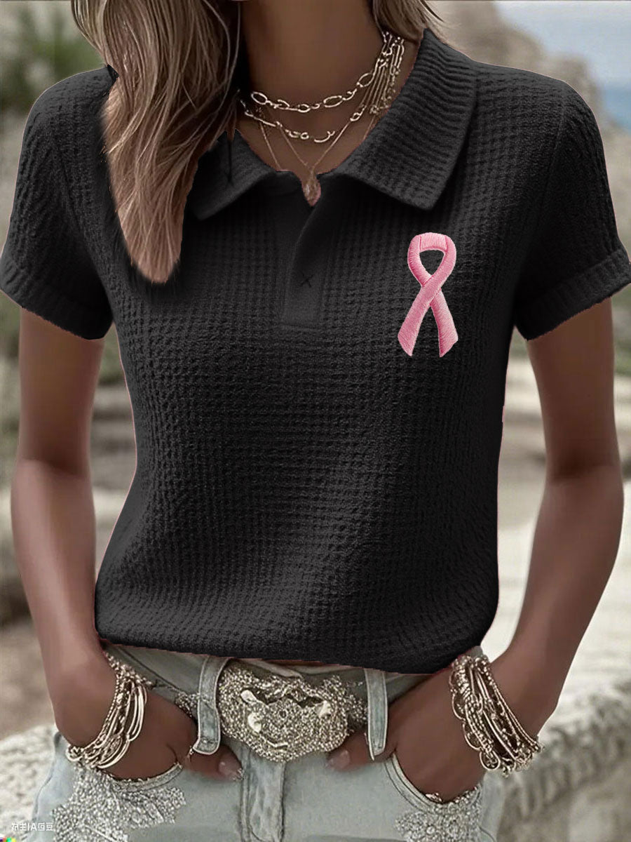Câncer de mama feminino Pink Waffle Ribbon Tops