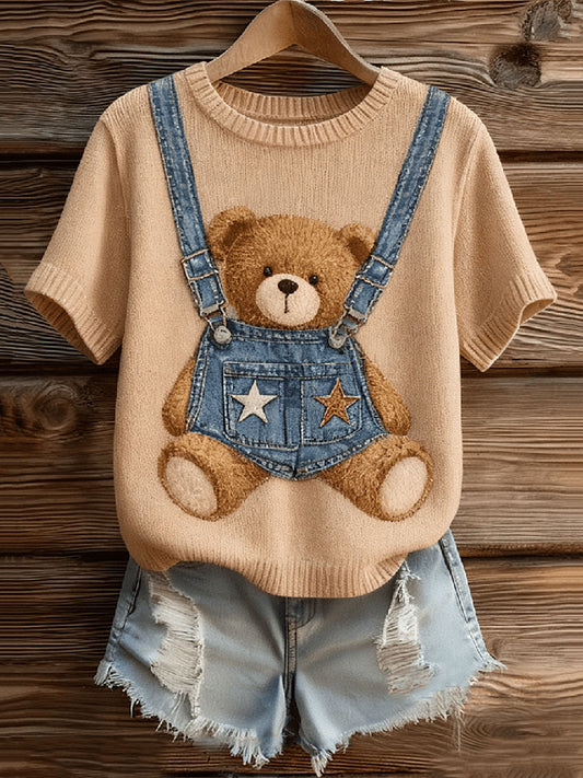 Tops de impressão urso divertido feminino