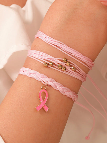 Consciência do câncer de mama feminino fita rosa pulseira conjunto
