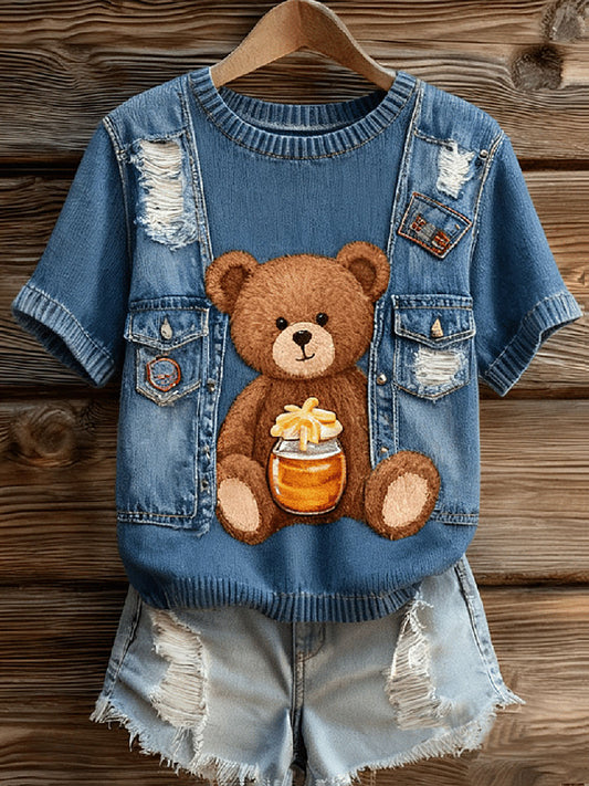 Tops de impressão de urso feminino
